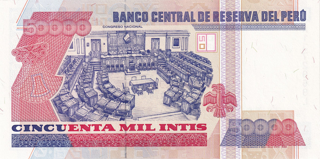 Peru P142 50000 Intis 1988 UNC—Man against Oligarchy & US Imperialism—Congress