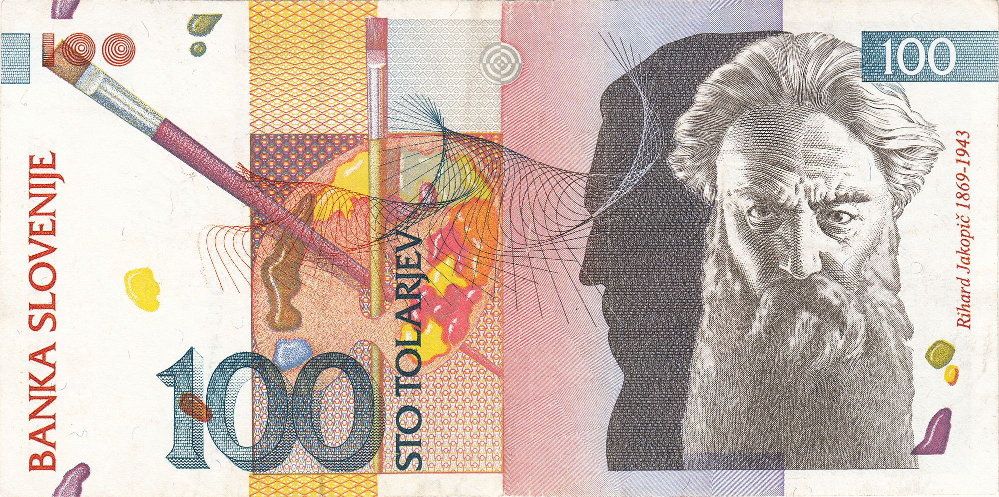 Slovenia P-14 or P-31 100 Tolarjev 1992 or 2003 UNC uncirculated | Architect of Slovenian Art