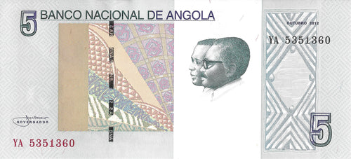 Angola P-151A 5 Kwanzas 2012 UNC+W Light Teal—Waterfall