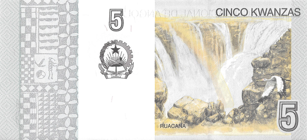 Angola P-151A 5 Kwanzas 2012 UNC+W Light Teal—Waterfall