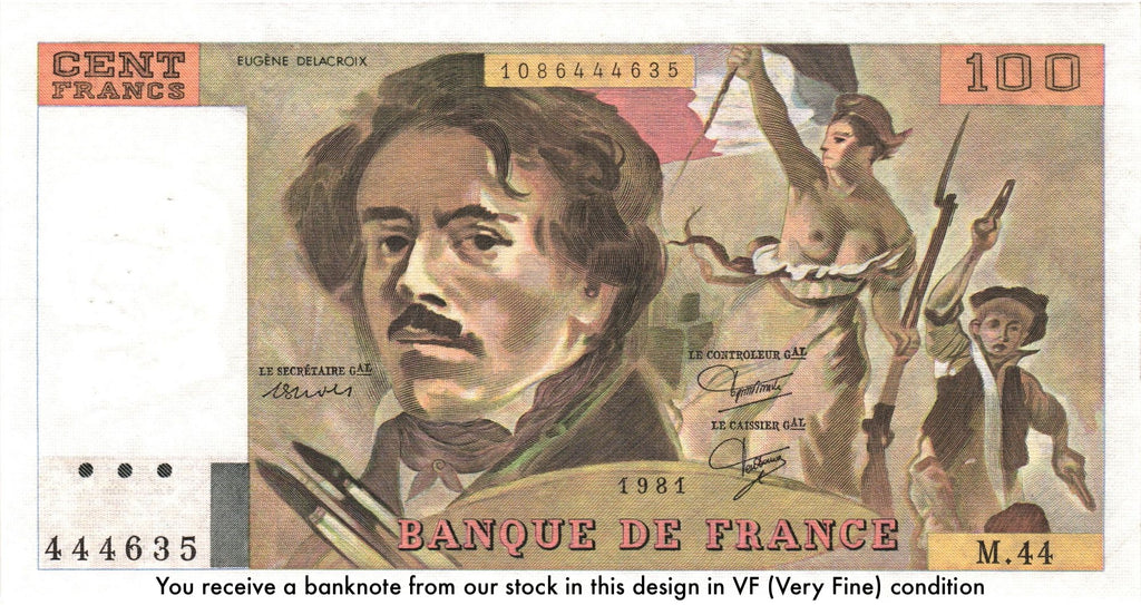 France P-154b 100 Francs VF Very Fine—Delacroix 29312