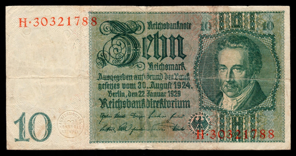 Germany P180 10 Reichsmarks 1929 circulated Fine