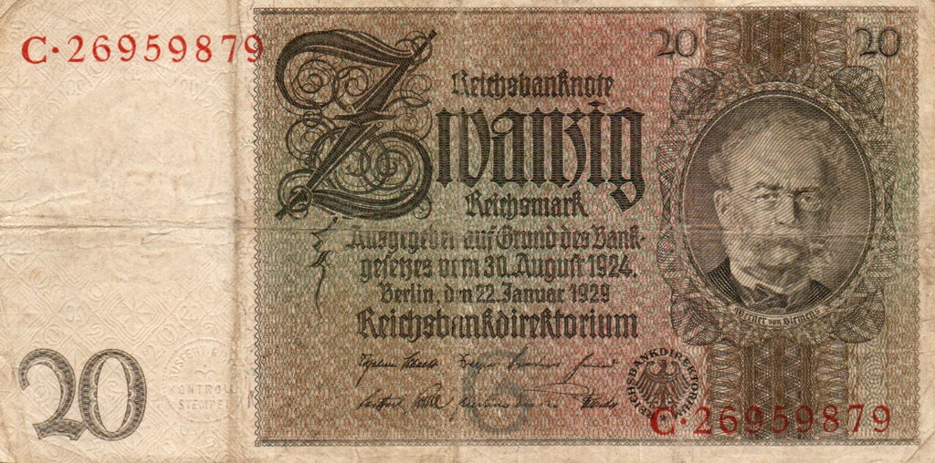 Germany P181 20 Reichsmarks 1929 CIRC