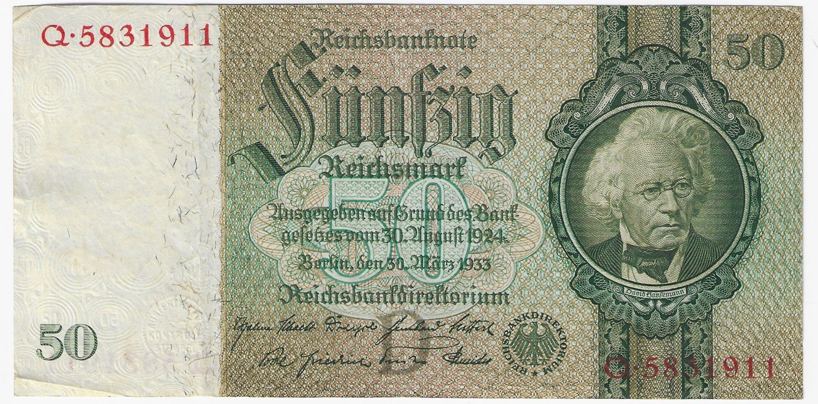 Germany P182 50 Reichsmark 1933 Very Fine