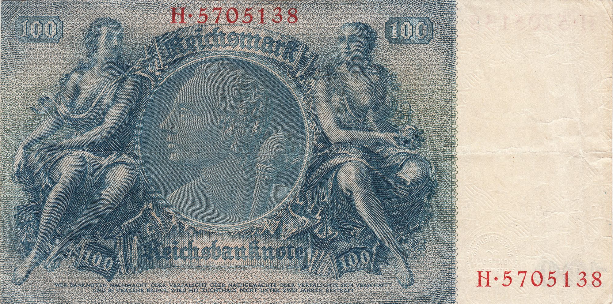 Germany P183a 100 Reichsmark 1935 VF+ Very Fine Plus—Nazi—Large Swastika