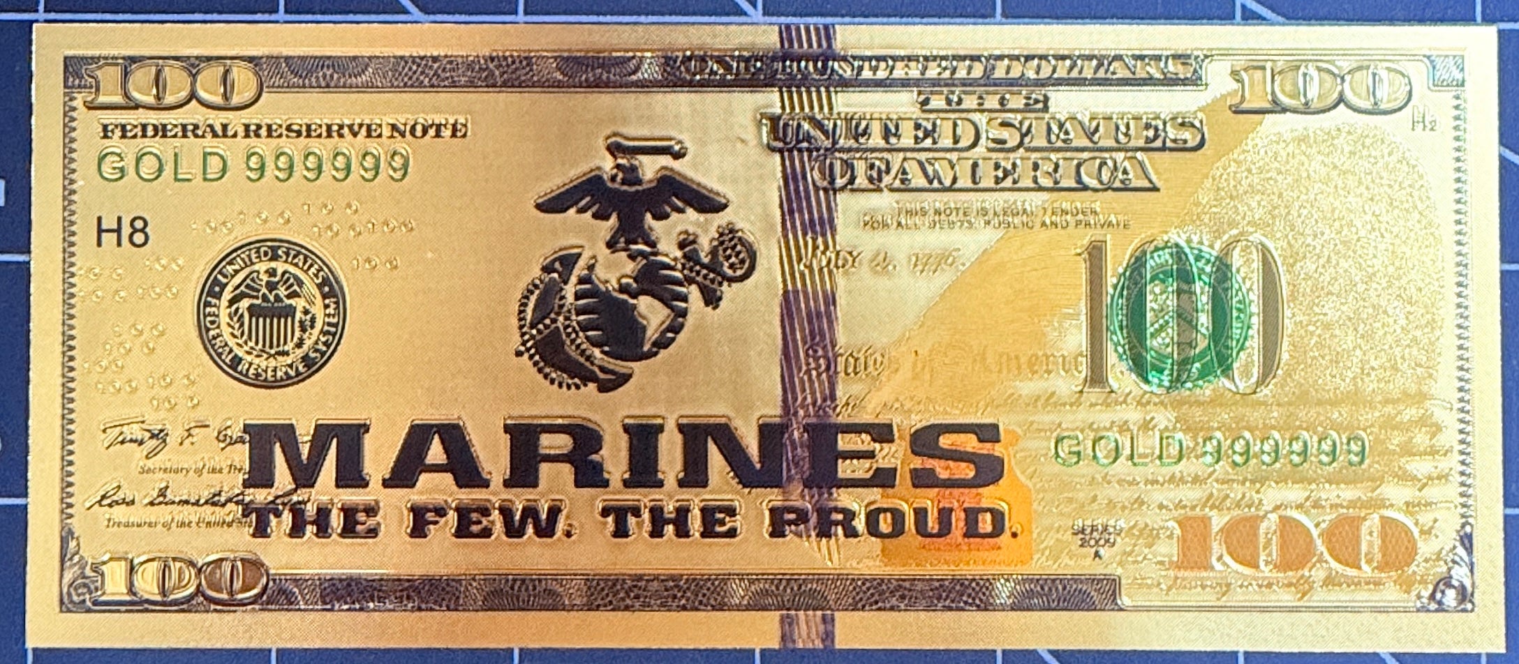 US Military Gold Foil "$100 Bill" #8—Marines #2: "The Few The Proud"
