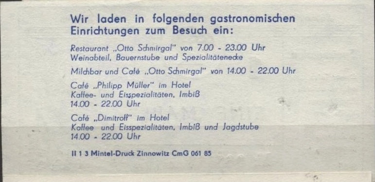East Germany GDR DDR—Speisentalon—Hotel voucher Zinnowitz Set 0.50+1 Mark