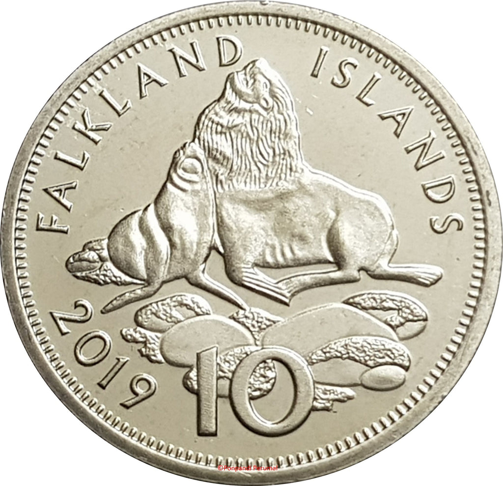 Falkland Islands KM#202 10 Pence 2019 XF—Queen Elizabeth II—Seals