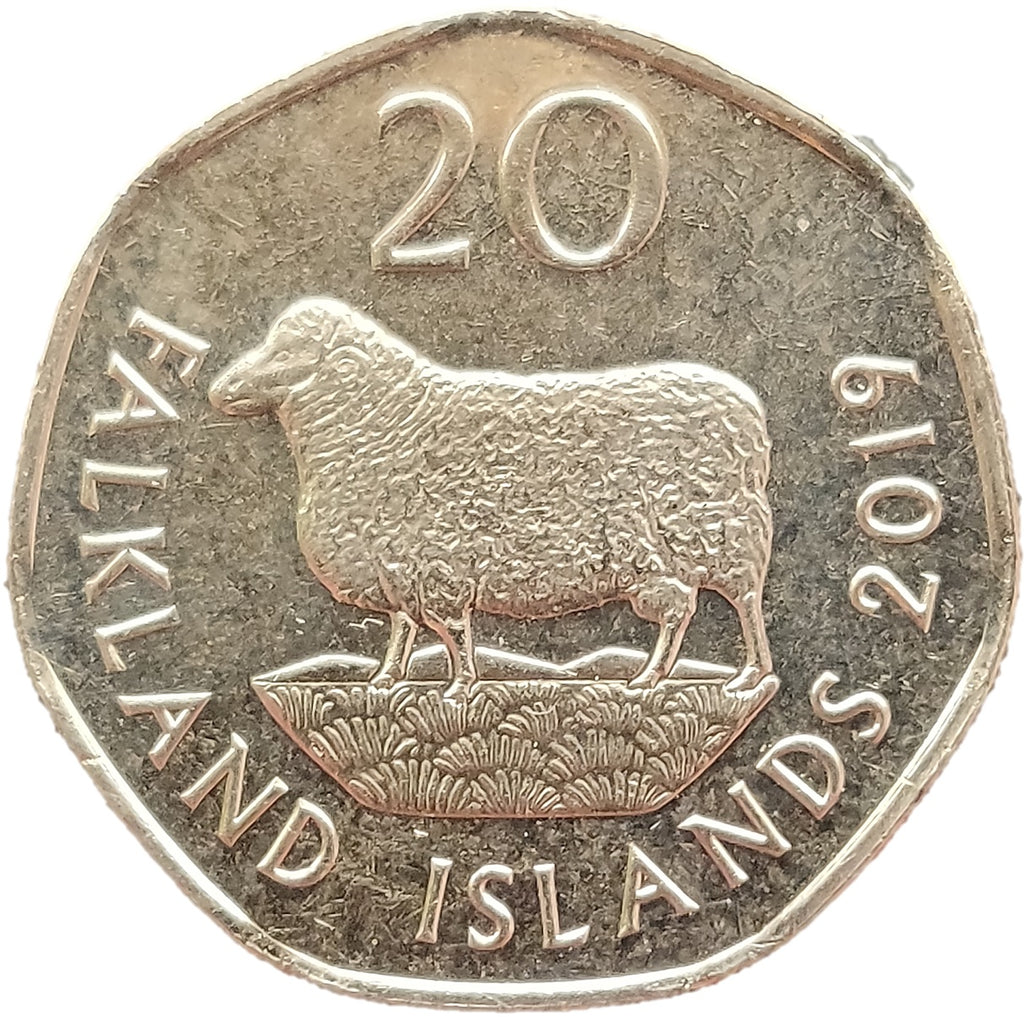 Falkland Islands KM#203 20 Pence 2019 XF—Queen Elizabeth II—Ram