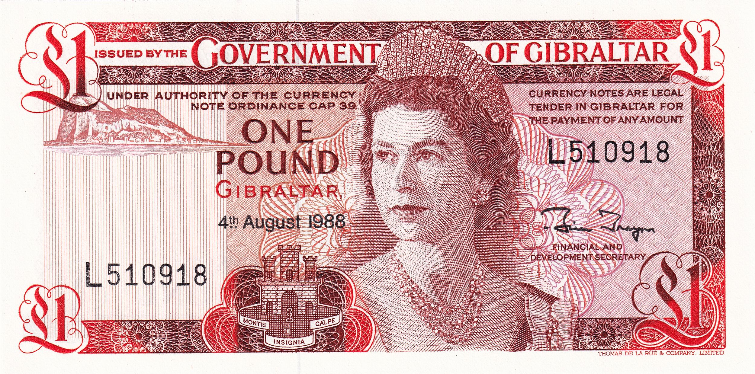 Gibraltar P-20e 1 Pound 1988 UNC