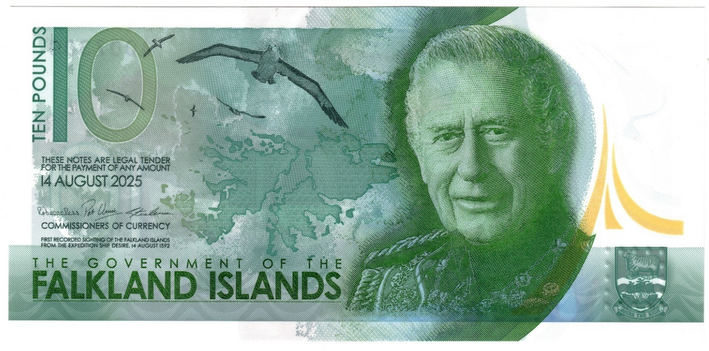 Falkland Islands P-22 10 pounds 2025 UNC｜Polymer｜King Charles III｜Penguin