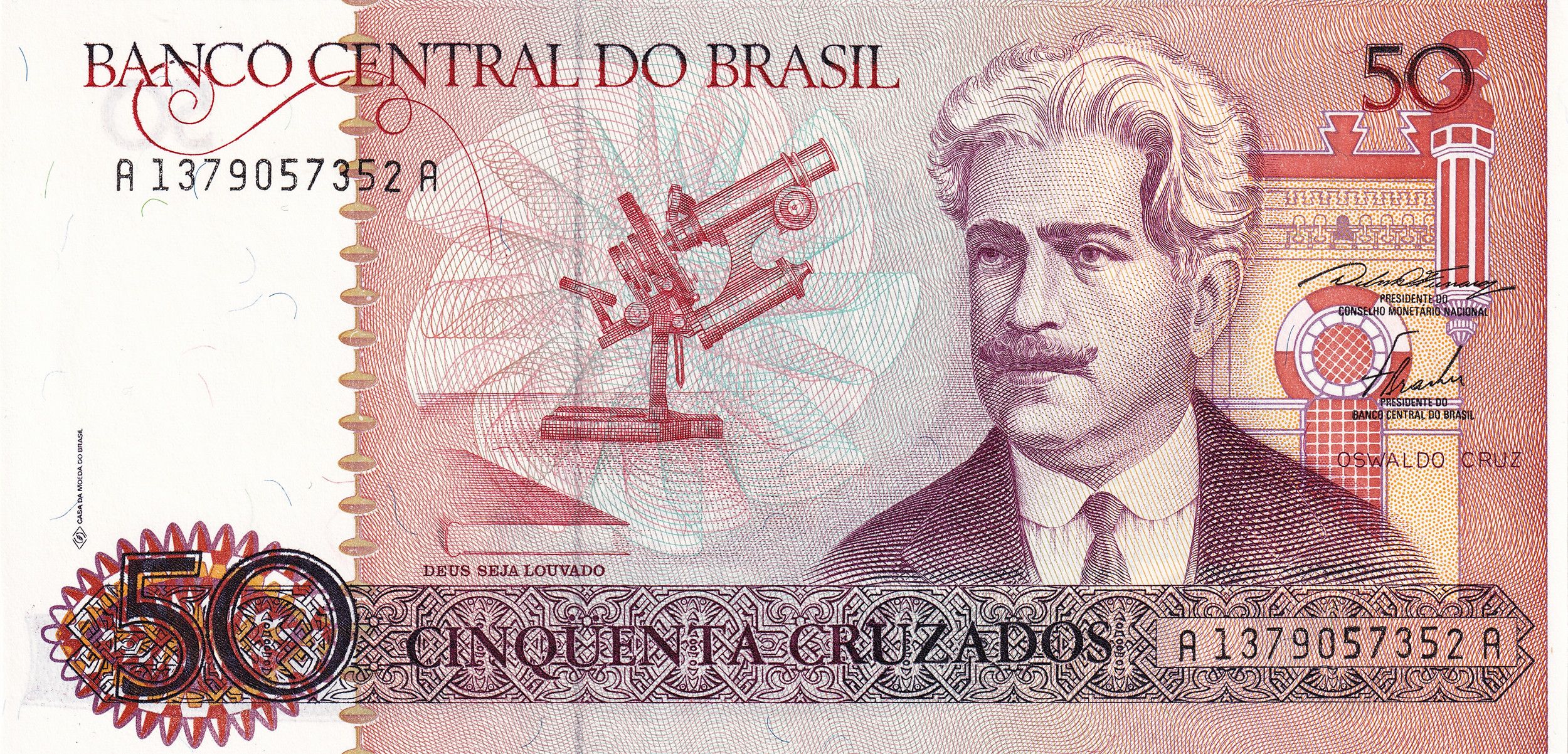 Brazil P210a C182 50 Cruzados ND 1986 UNC—Oswaldo Gonçalves Cruz