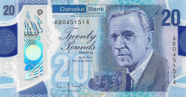 Northern Ireland P-215 Danske Bank 20 pounds 2019 Polymer VF+/XF Inventor of three-point hydraulic hitch