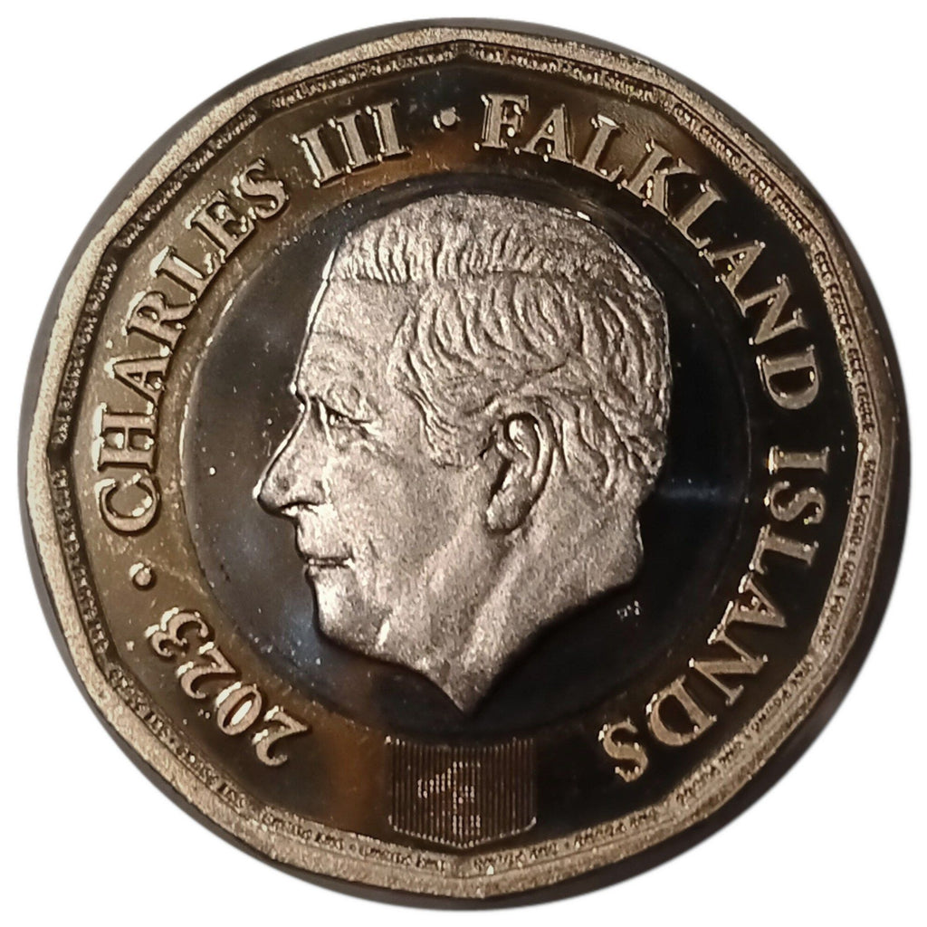 Falkland Islands KM#204 1 Pound 2023 XF—King Charles III—Coat of Arms