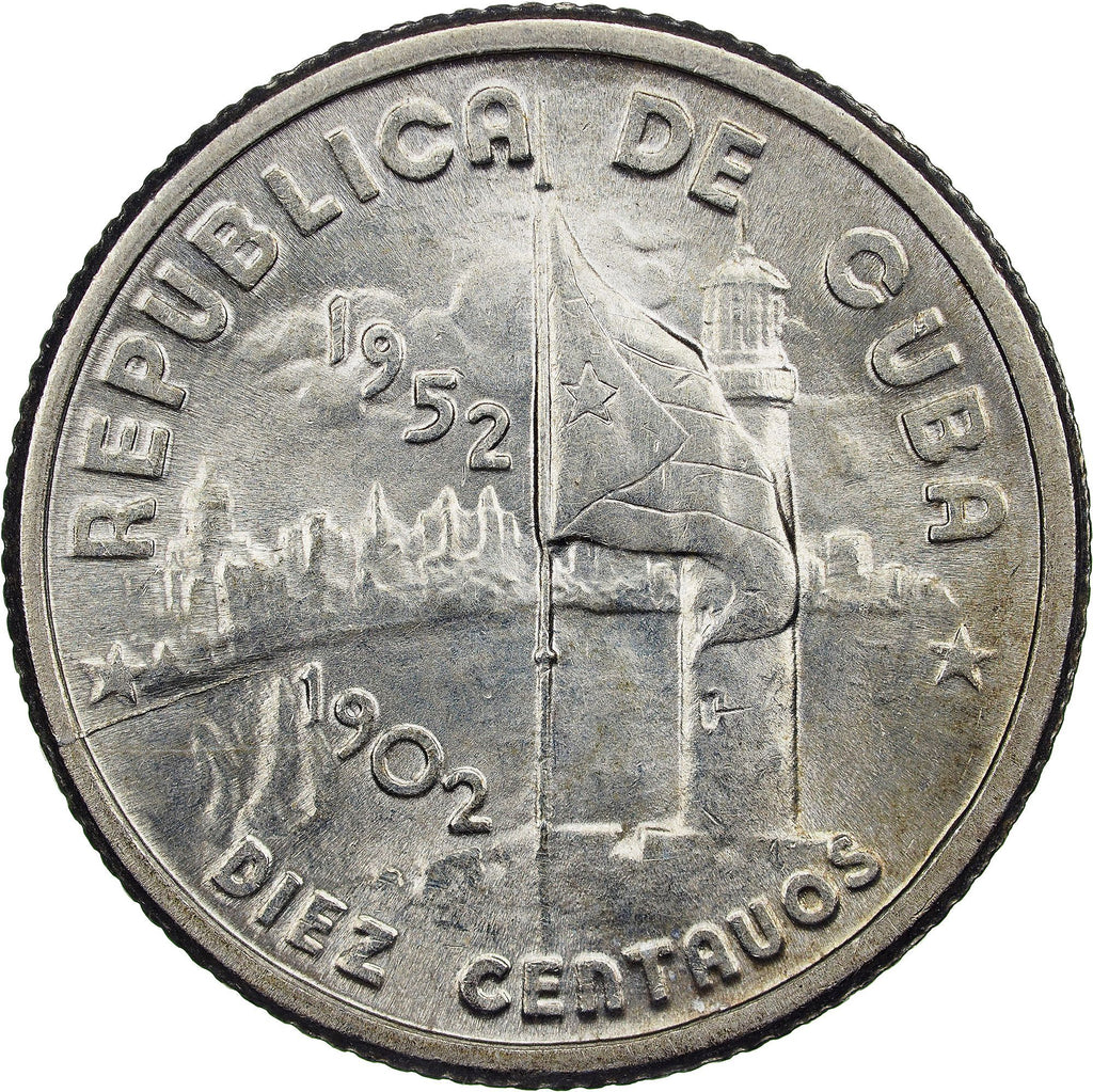 Caribbean || KM#23 10 Centavos 1952 0.9 silver VF Very Fine | Commemorative 50th Anniversary of the Republic