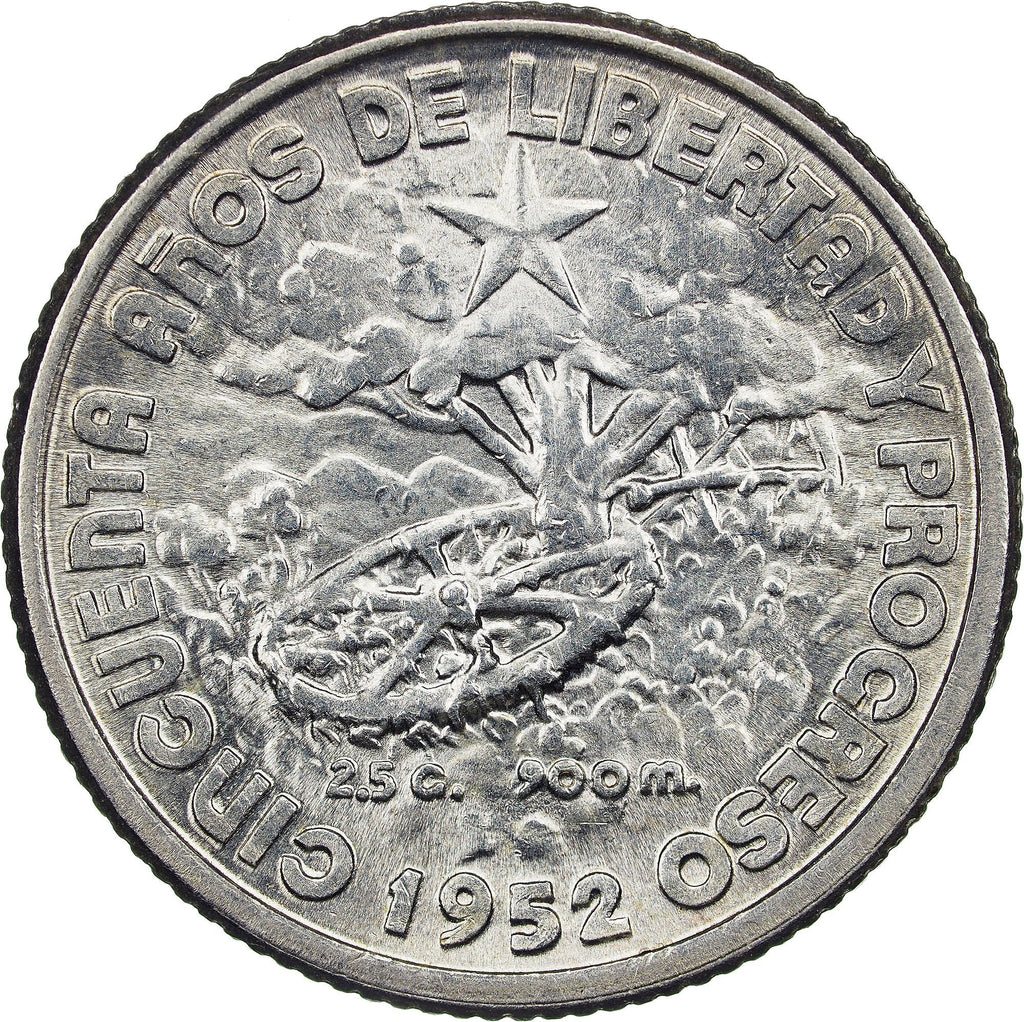 Caribbean || KM#23 10 Centavos 1952 0.9 silver VF Very Fine | Commemorative 50th Anniversary of the Republic