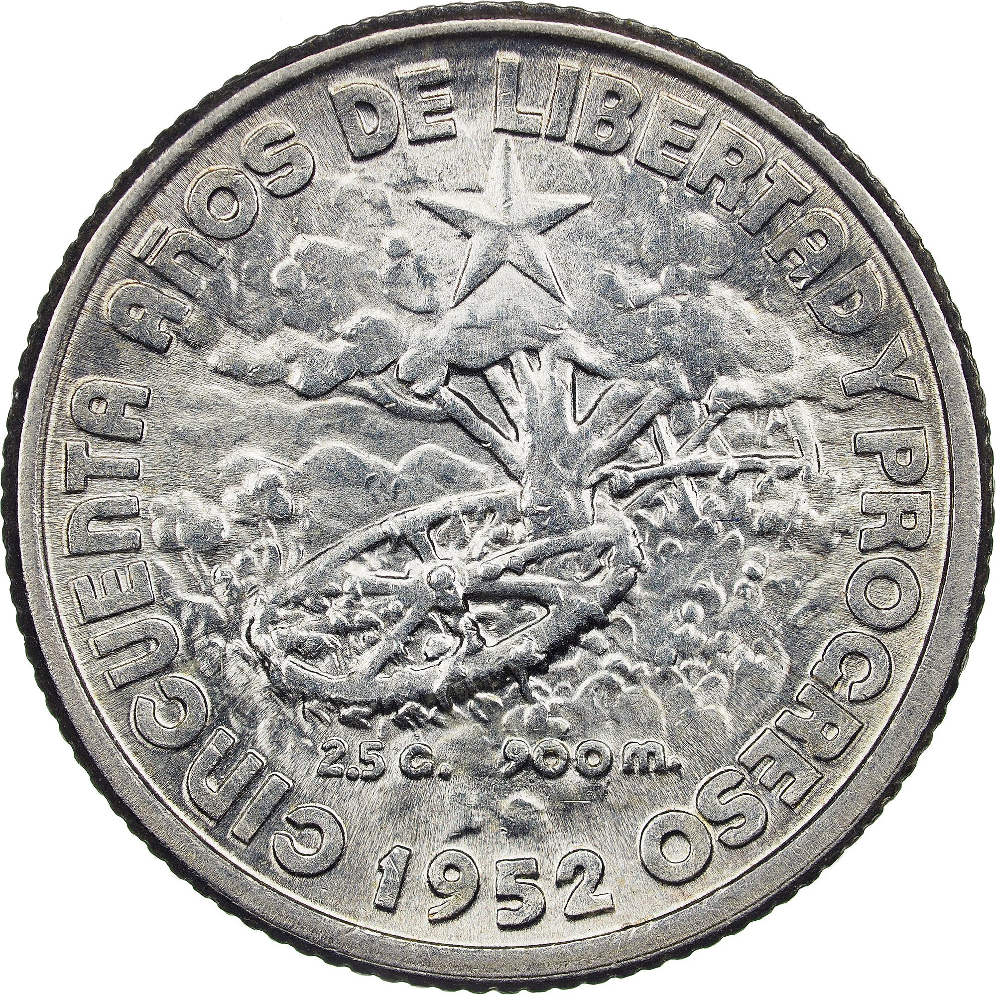 Caribbean || KM#23 10 Centavos 1952 0.9 silver VF Very Fine | Commemorative 50th Anniversary of the Republic