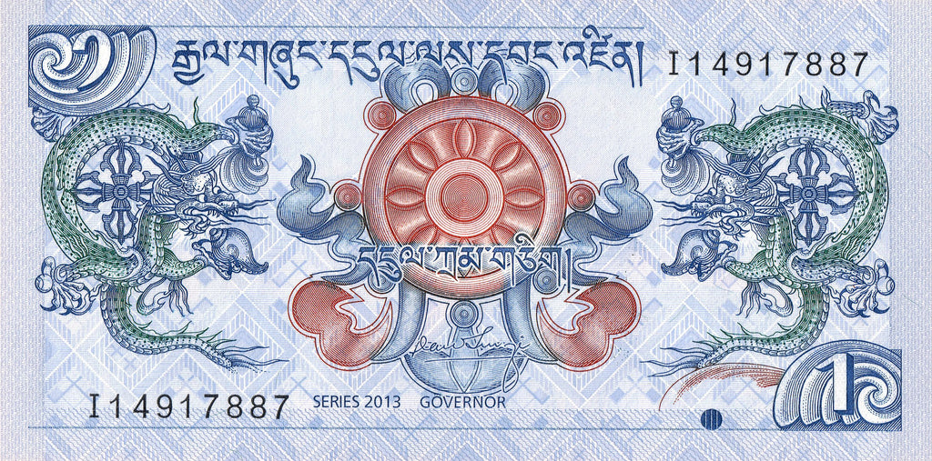 Bhutan P-27b 1 Ngultrum 2013 UNC—Chakra Dharma—Oldest Fortress