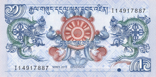 Bhutan P-27b 1 Ngultrum 2013 UNC—Chakra Dharma—Oldest Fortress