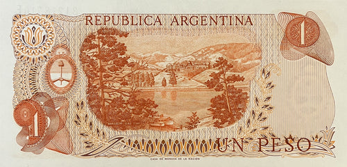 Argentina P-293 1 Peso ND (1974) XF—Belgrano—Bariloche Llao-Llao
