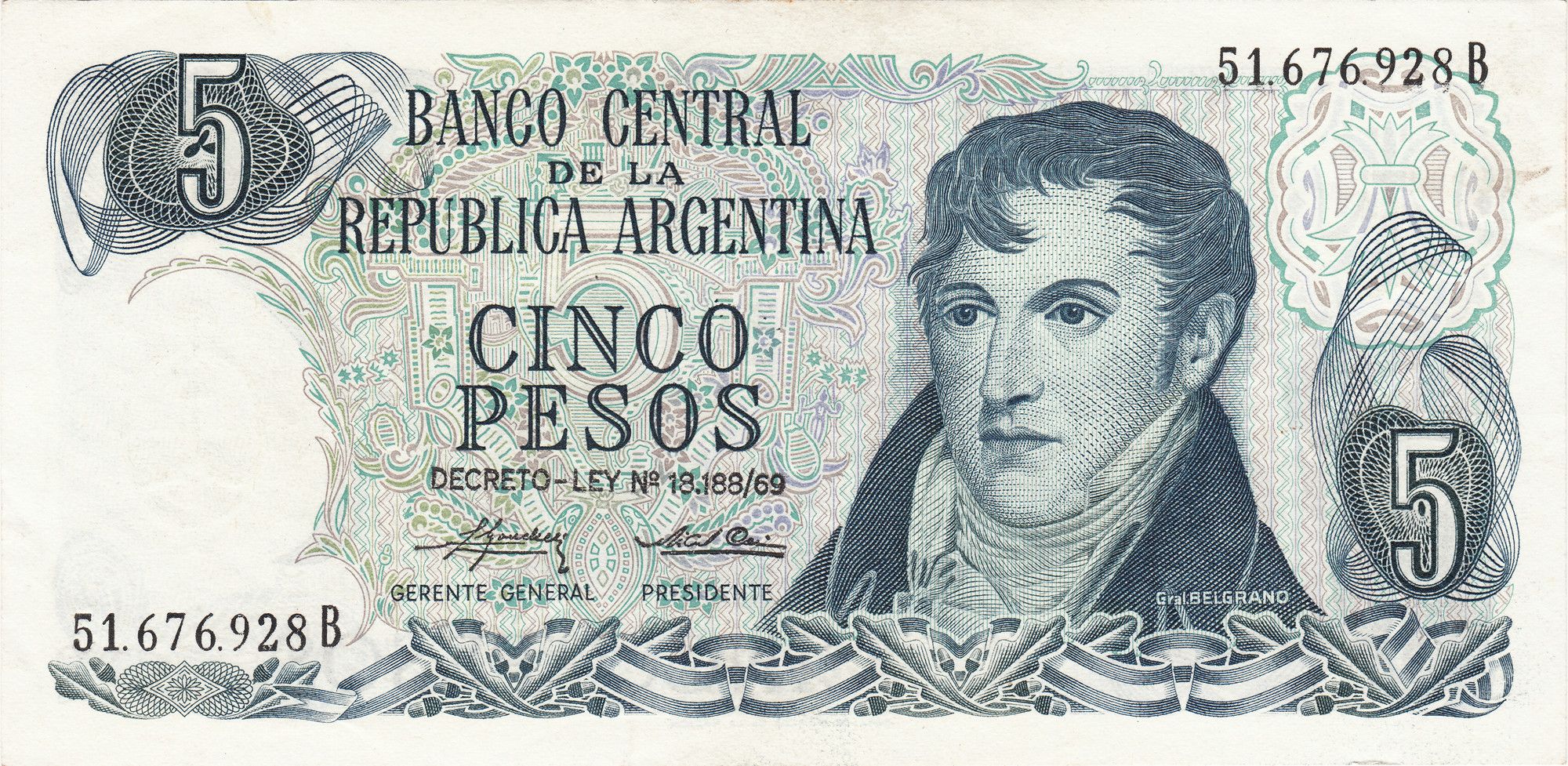 Argentina 7 pcs Set - 1970s - 1 5 10 50 100 500 1000 Pesos XF UNC