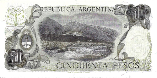 Argentina P-296 50 Pesos ND (1974–1975) UNC—San Martín—Termas de Reyes Jujuy