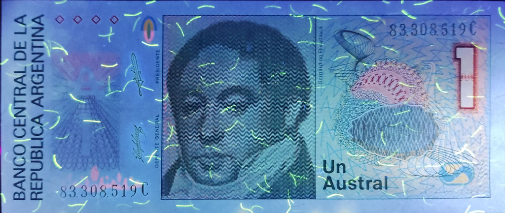 Argentina P323 1 Austral 1985-1989 XF—Series A—Teal—1st President—R020K