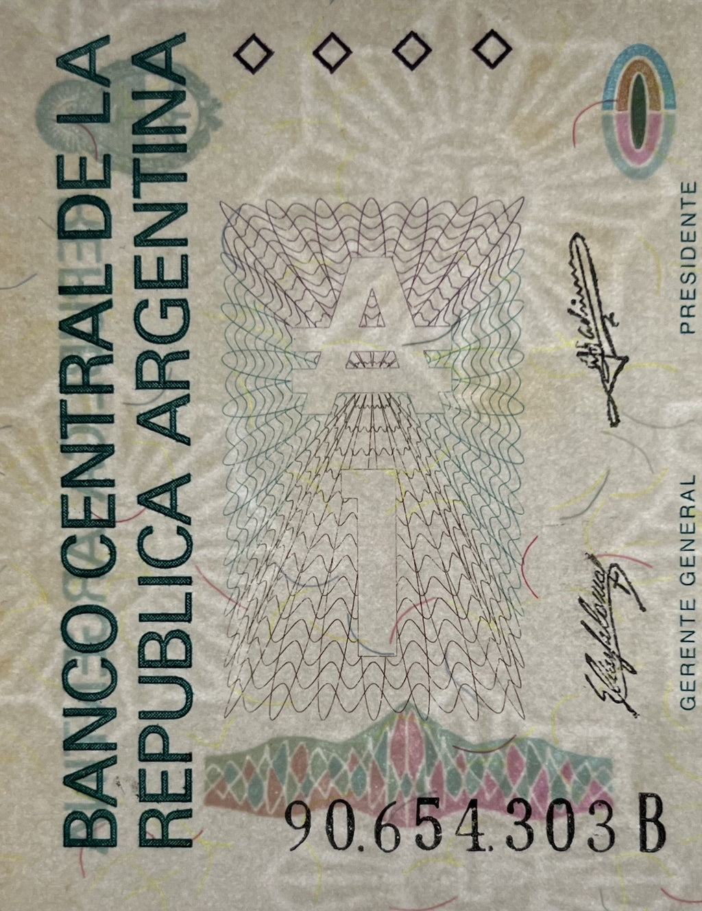 Argentina P323 1 Austral 1985-1989 XF—Series A—Teal—1st President—R020K