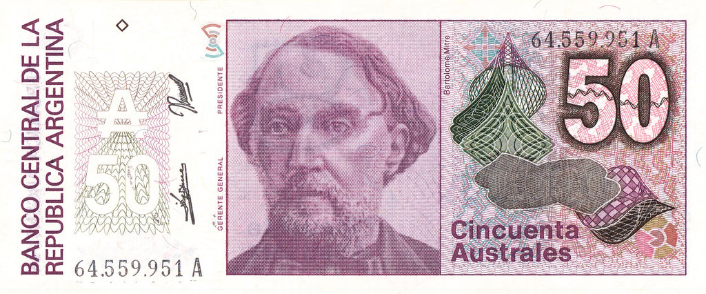 Argentina P326 50 Australes 1986-1989 XF—Series A—Mitre—R0202