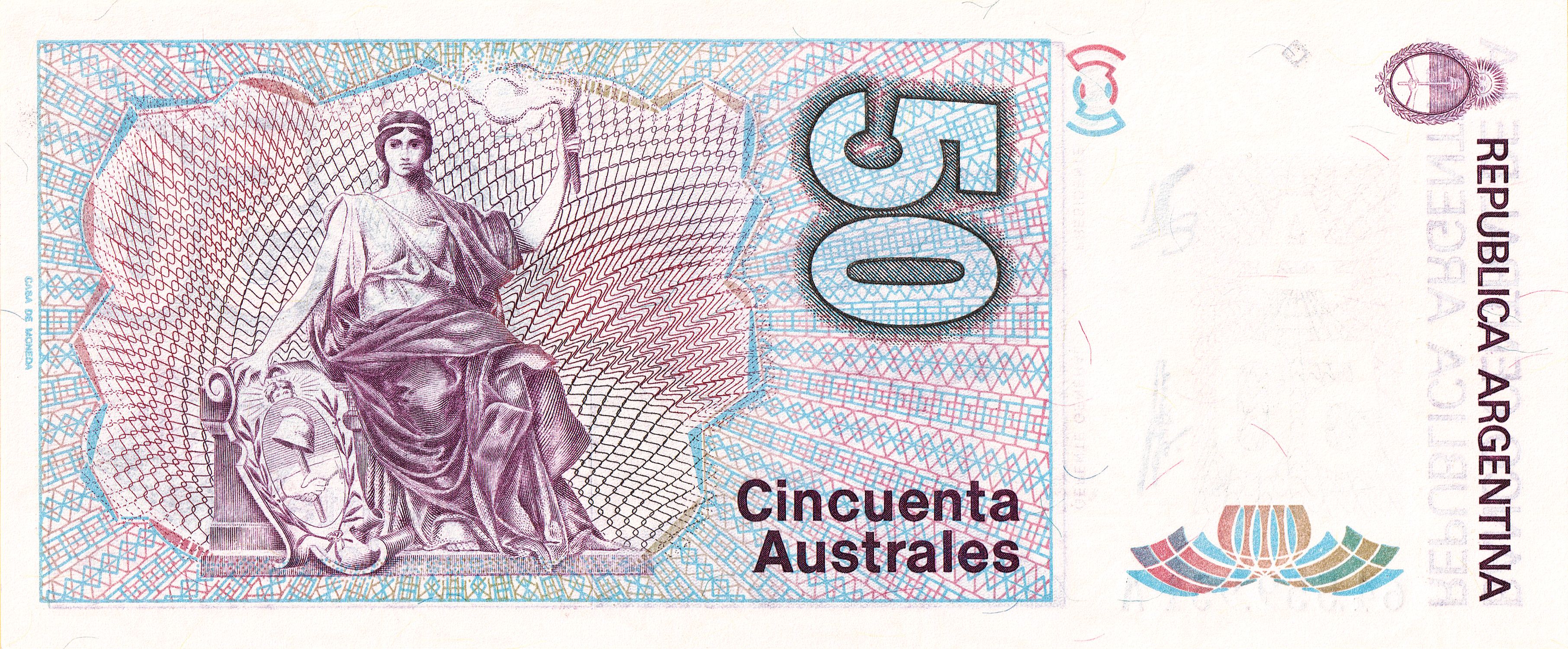 Argentina P326 50 Australes 1986-1989 XF—Series A—Mitre—R0202