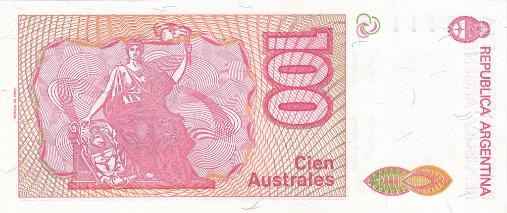 Argentina P-327c 100 Australes 1989-1990 UNC—Ser D—The Schoolmaster President