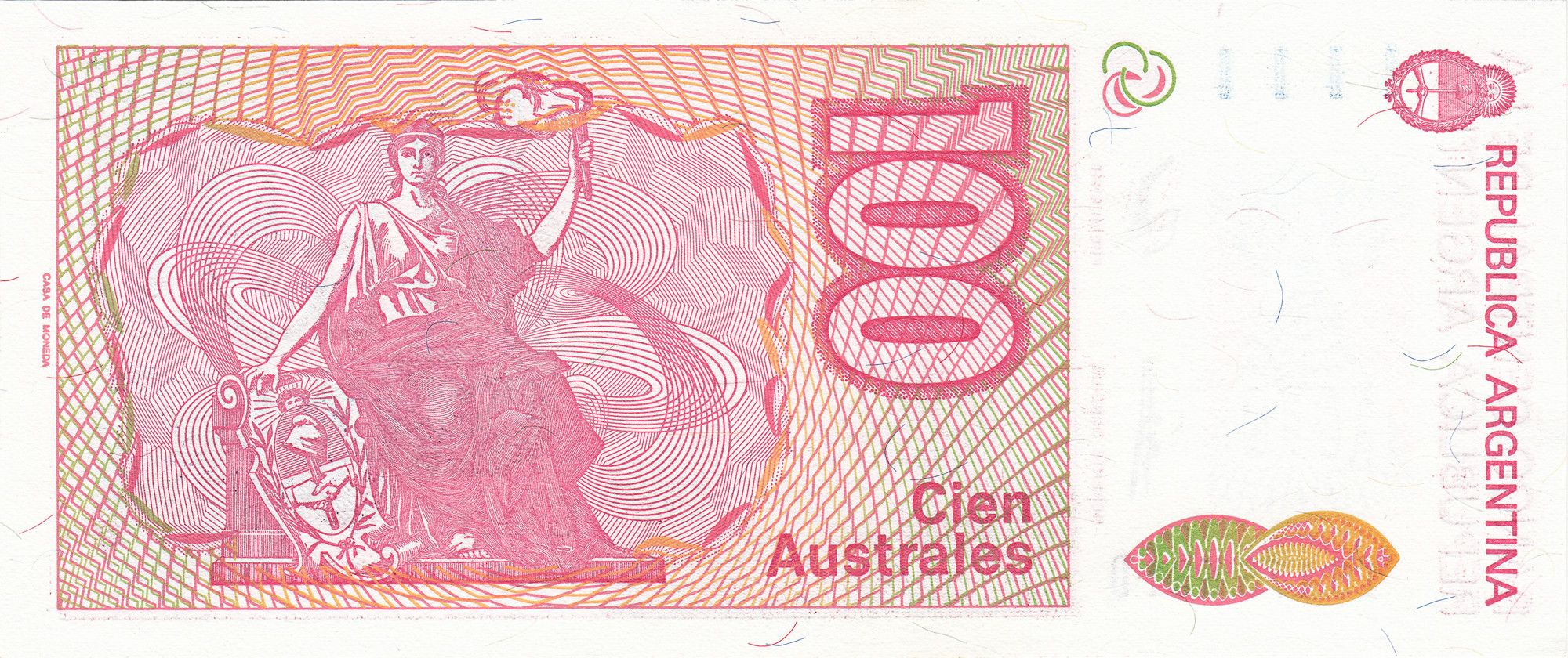 Argentina P-327c 100 Australes 1989-1990 UNC—Ser D—The Schoolmaster President