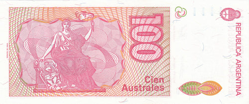 Argentina P-327c 100 Australes 1989-1990 UNC—Ser D—The Schoolmaster President