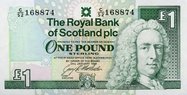 Scotland P-351c Royal Bank RBS 1 pound 1996 UNC—Edinburgh Castle