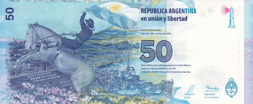 Argentina P362 50 pesos 2015 UNC | Falkland Islands propaganda｜war｜map｜gaucho