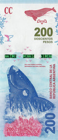 Argentina P364 200 Pesos 2016-2021 UNC—Random Series Letter—Whale