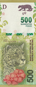 Argentina P365a2 Series O 500 Pesos 2019-2020 UNC—Jaguar—Jungle