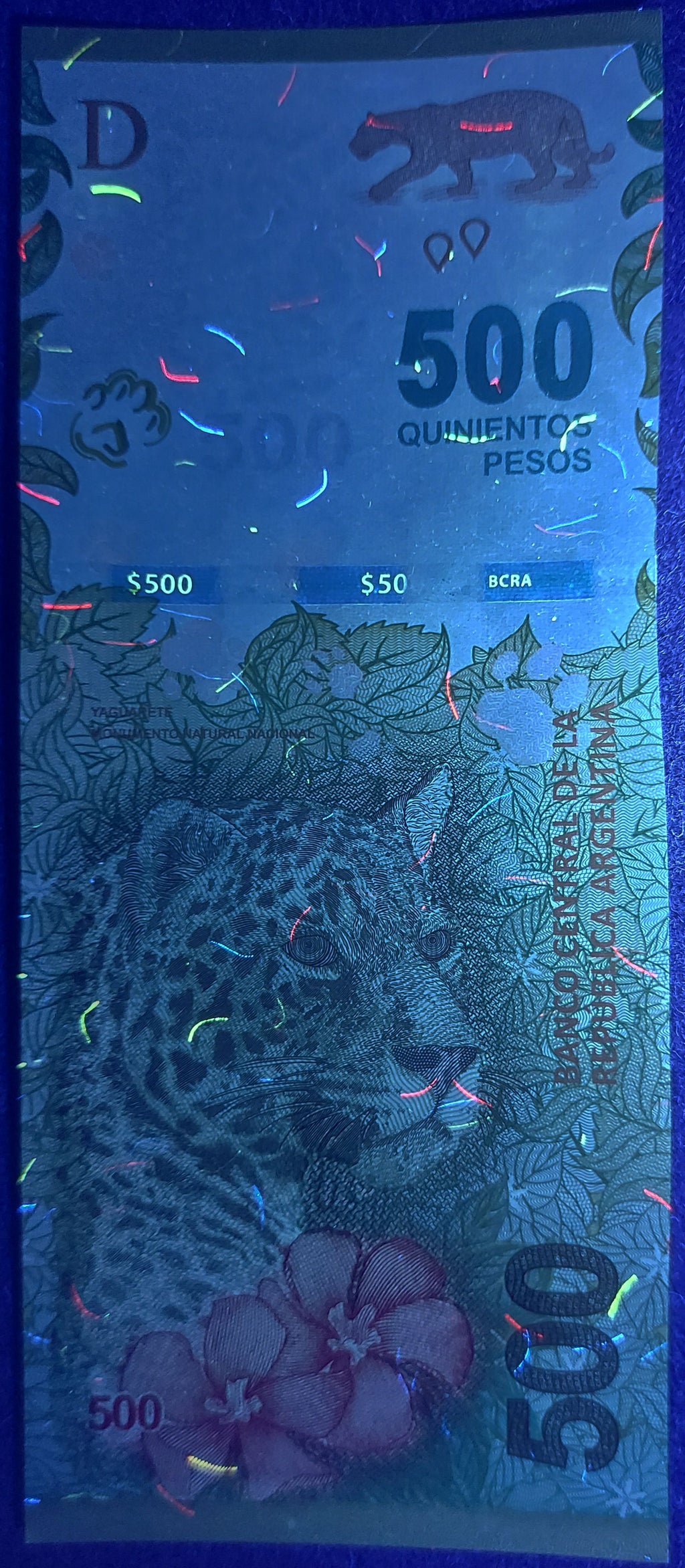 Argentina P365a2 Series O 500 Pesos 2019-2020 UNC—Jaguar—Jungle