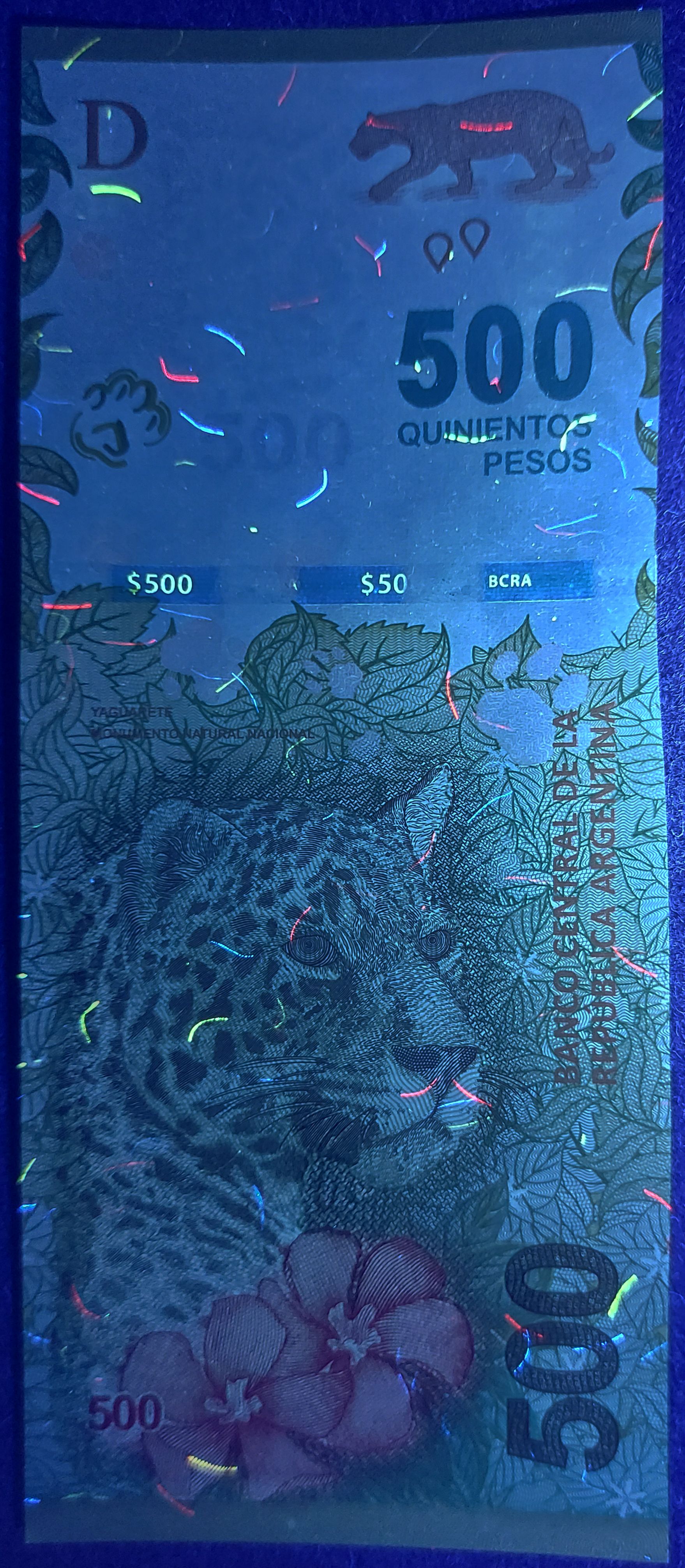 Argentina P365a2 Series O 500 Pesos 2019-2020 UNC—Jaguar—Jungle