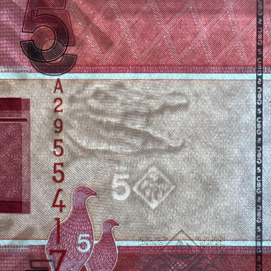 Gambia P-37a 5 Dalasi 2019 UNC—Kingfisher Bird—Nile Crocodile