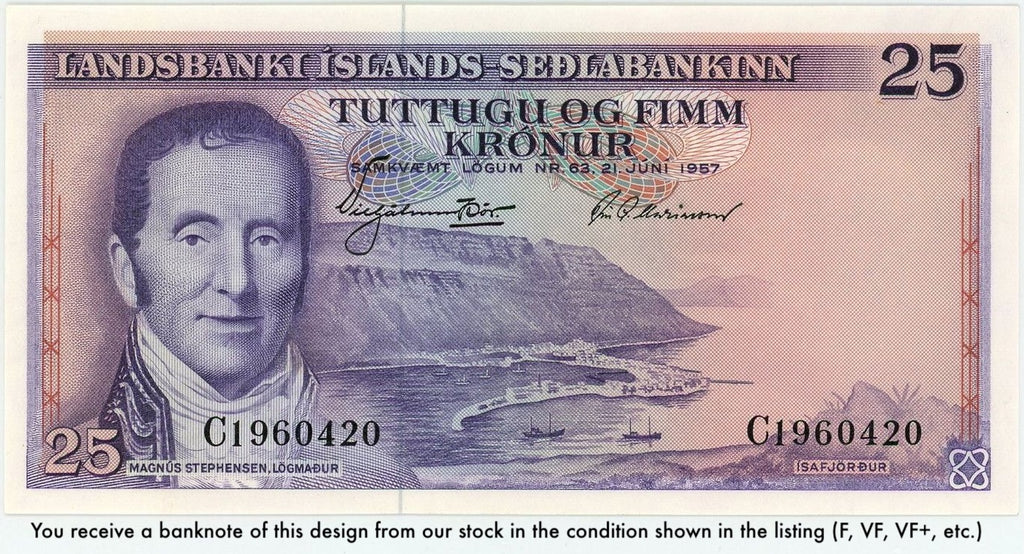 Iceland P-39 25 Kronur 1957 VF Very Fine "Landsbanki Íslands - Seðlabankinn" version