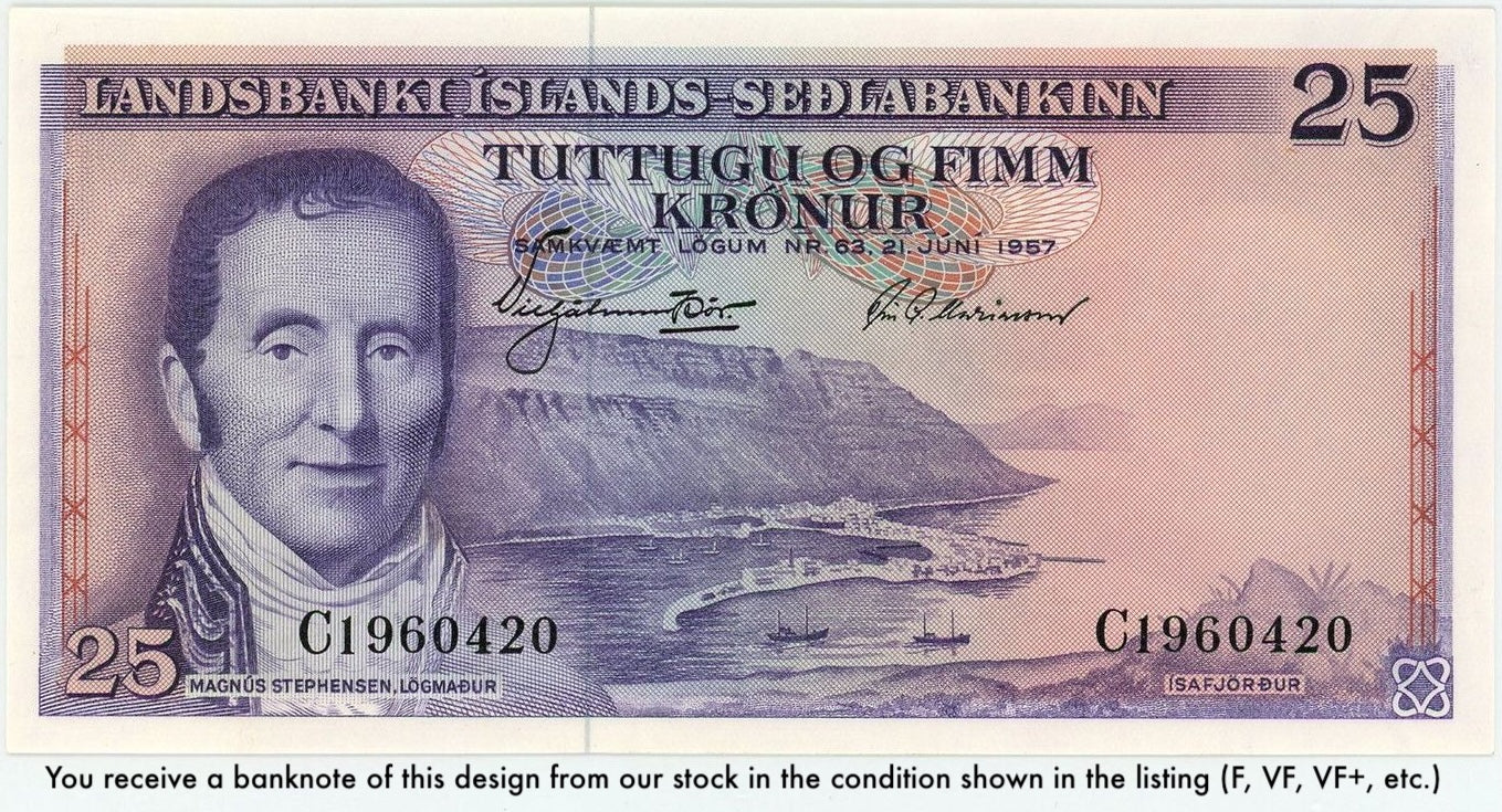 Iceland P-39 25 Kronur 1957 VF Very Fine "Landsbanki Íslands - Seðlabankinn" version