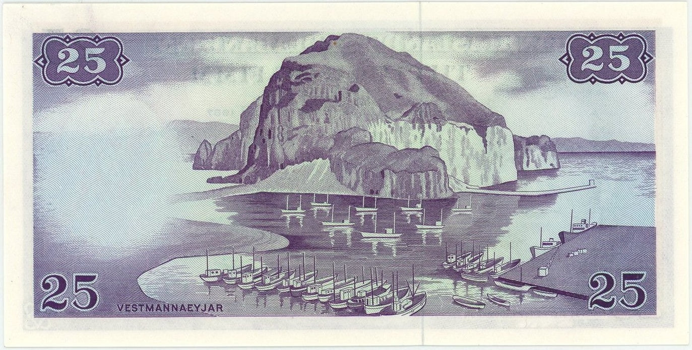 Iceland P-39 25 Kronur 1957 VF Very Fine "Landsbanki Íslands - Seðlabankinn" version