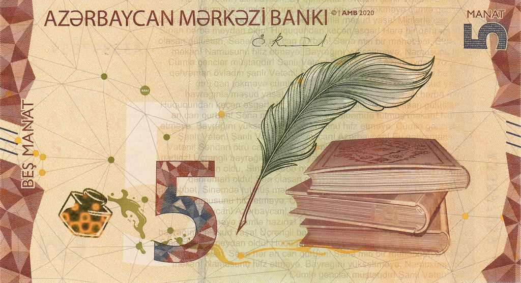 Azerbaijan P-39 W39 5 Manat 2022 UNC—National Anthem—Map
