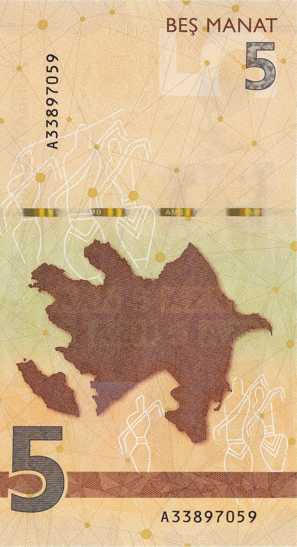 Azerbaijan P-39 W39 5 Manat 2022 UNC—National Anthem—Map