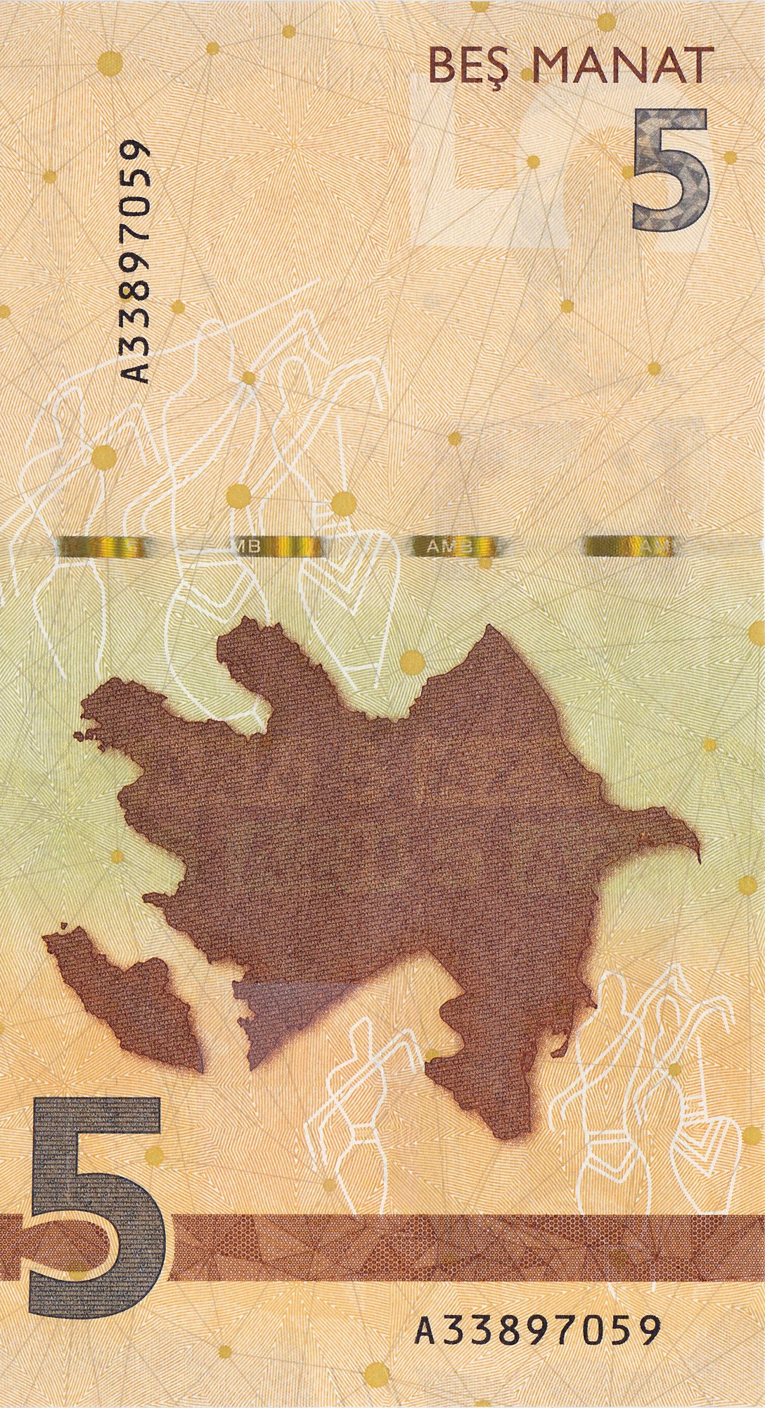 Azerbaijan P-39 W39 5 Manat 2022 UNC—National Anthem—Map
