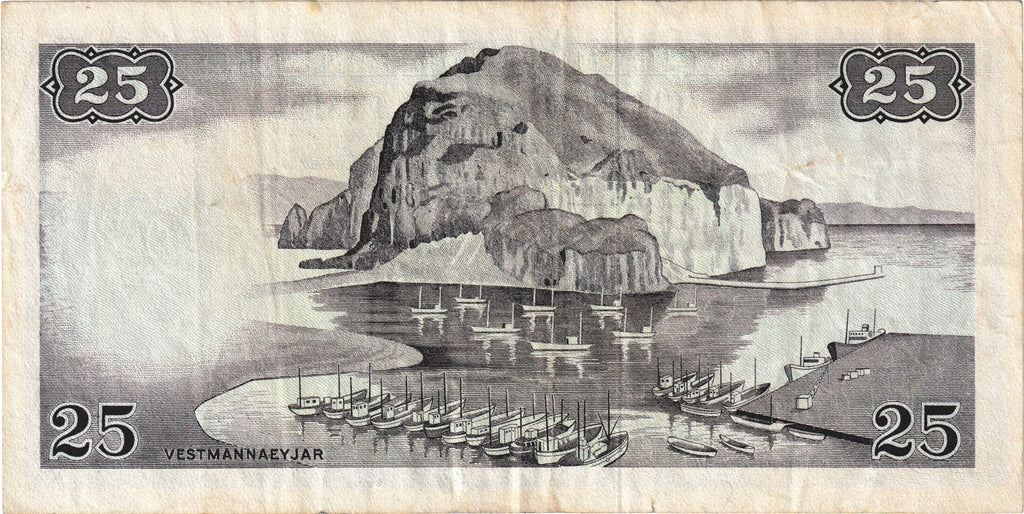 Iceland P-39 25 Kronur 1957 F Fine "Landsbanki Íslands - Seðlabankinn" version