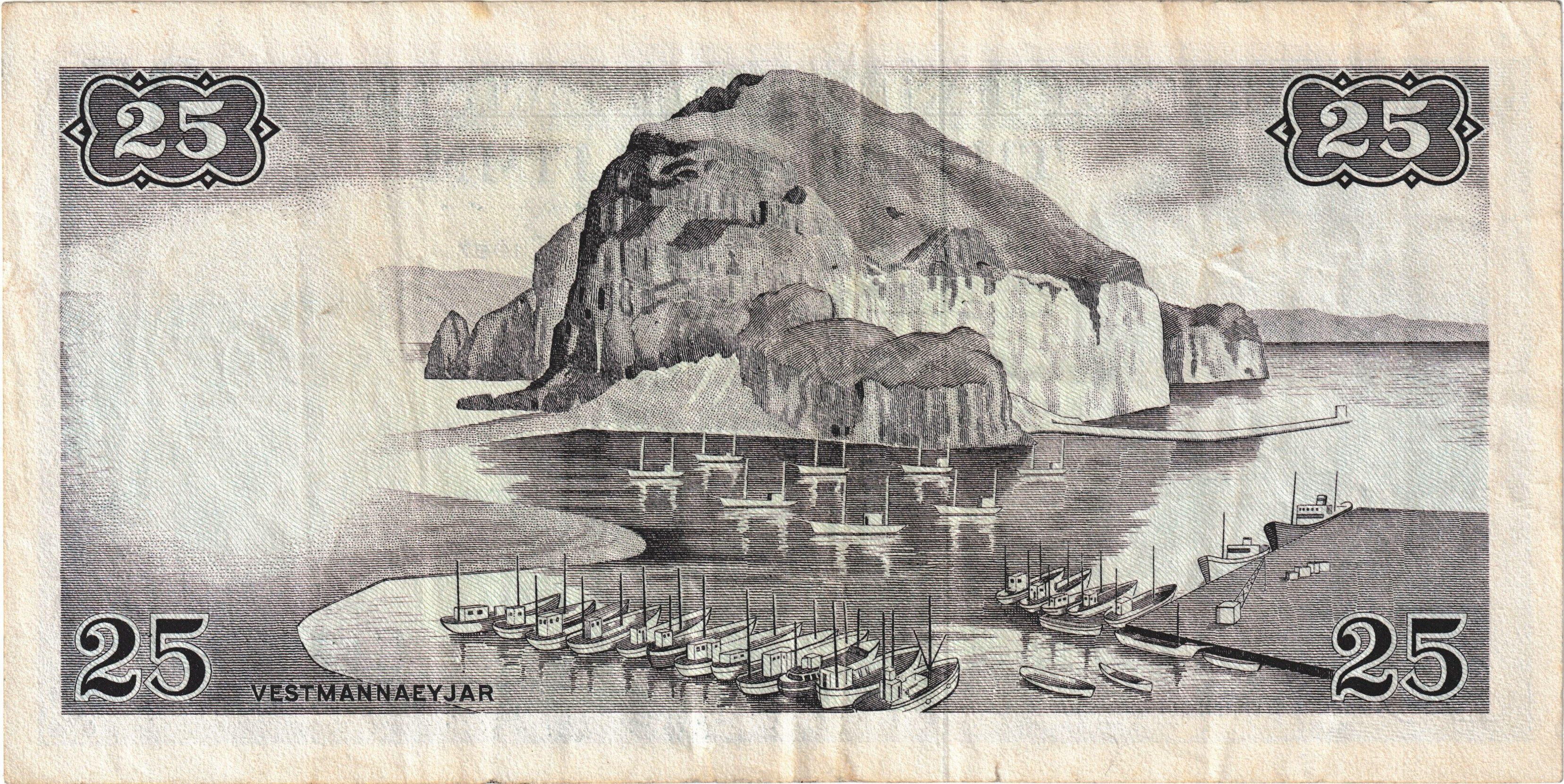 Iceland P-39 25 Kronur 1957 F Fine "Landsbanki Íslands - Seðlabankinn" version