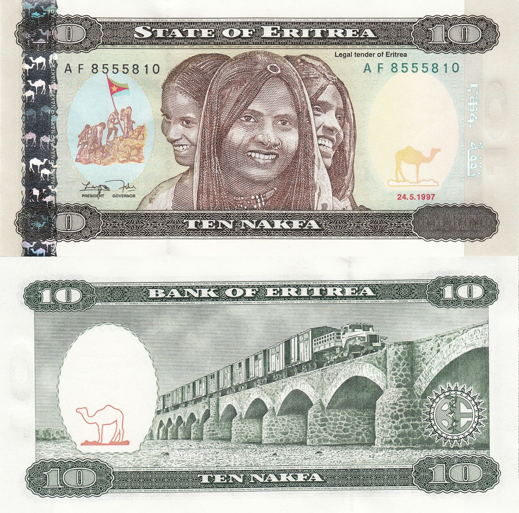 Eritrea P-3 10 Nakfa 1997 UNC—Women—Railroad—Bridge