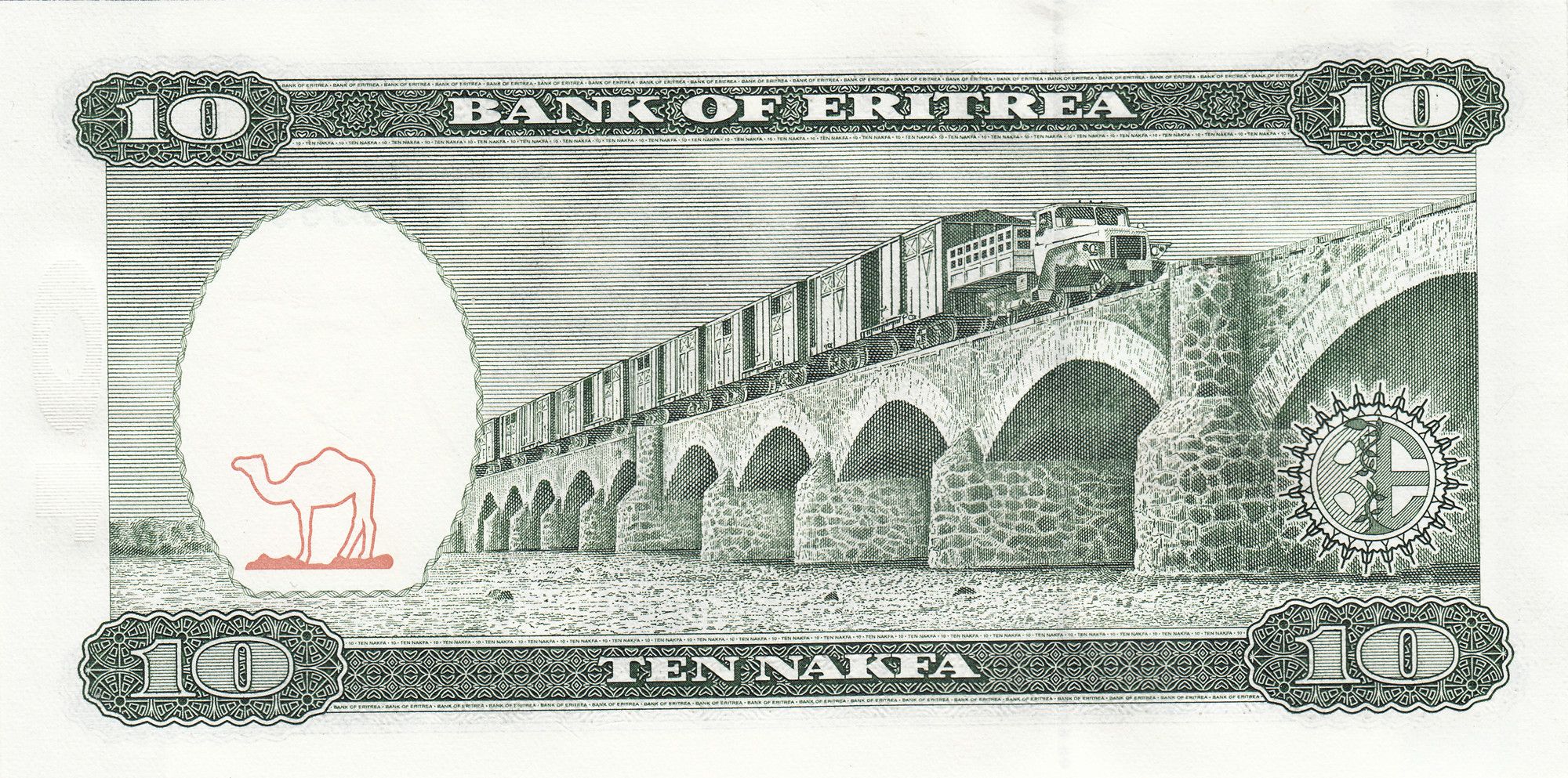 Eritrea P-3 10 Nakfa 1997 UNC—Women—Railroad—Bridge